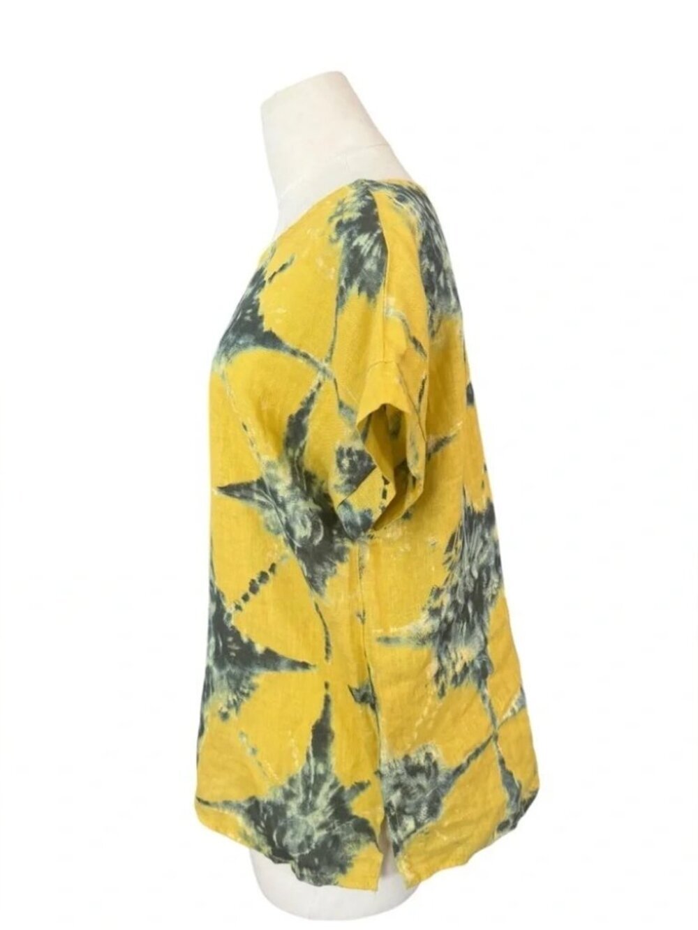 BELLAMBIA - 100% Linen Yellow Abstract Floral Short Sleeve Top Size S - Picture 3 of 8